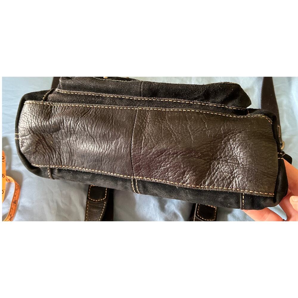 Fossil Black Suede Leather Boho Handbag Purse Studded Embossed - Picture 9 of 15